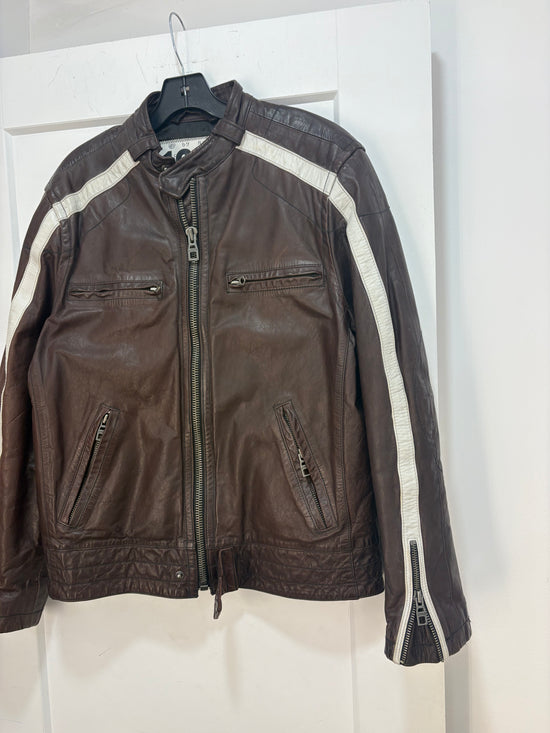 1969 brown biker leather jacket - size L