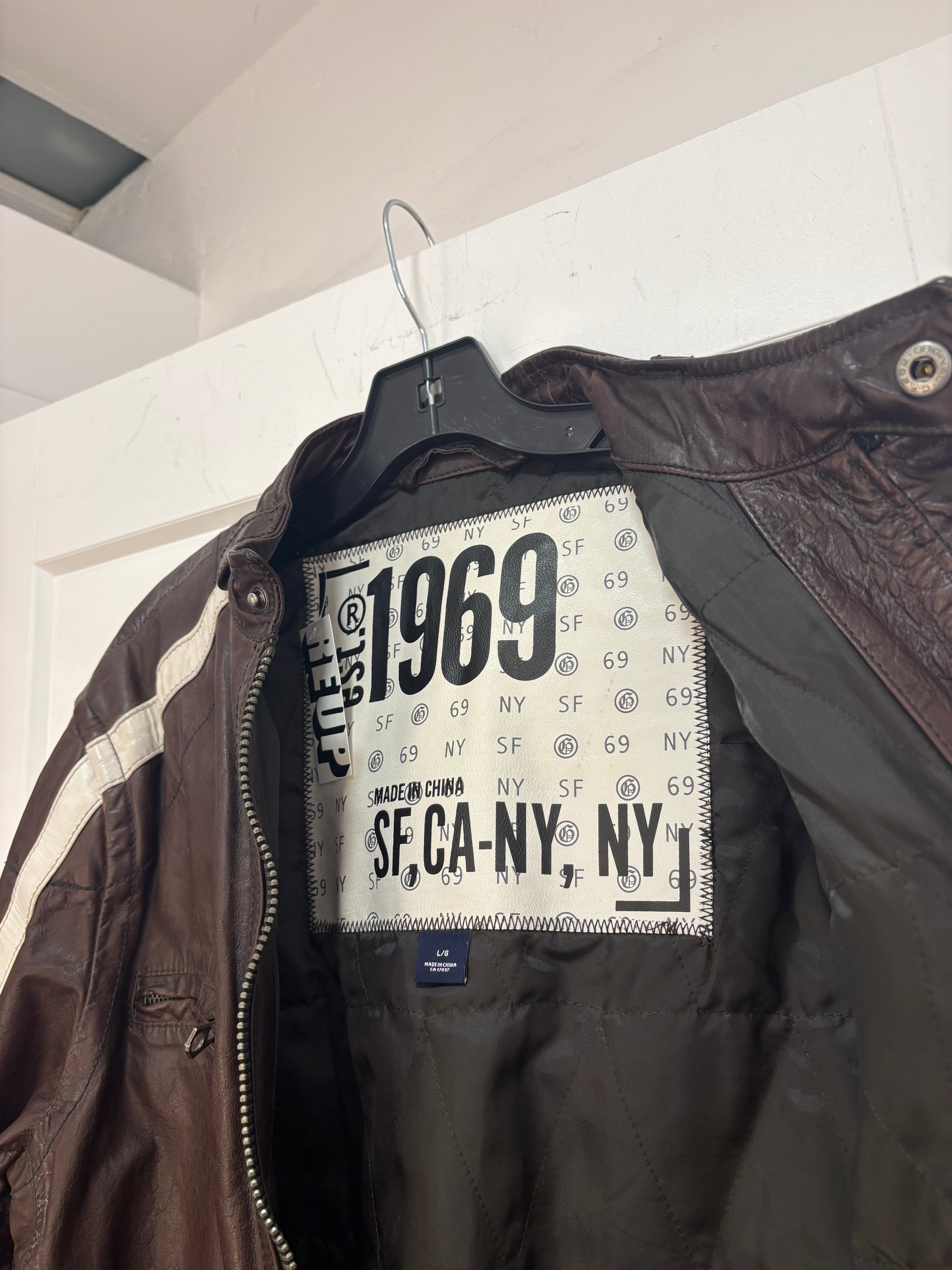 1969 brown biker leather jacket - size L