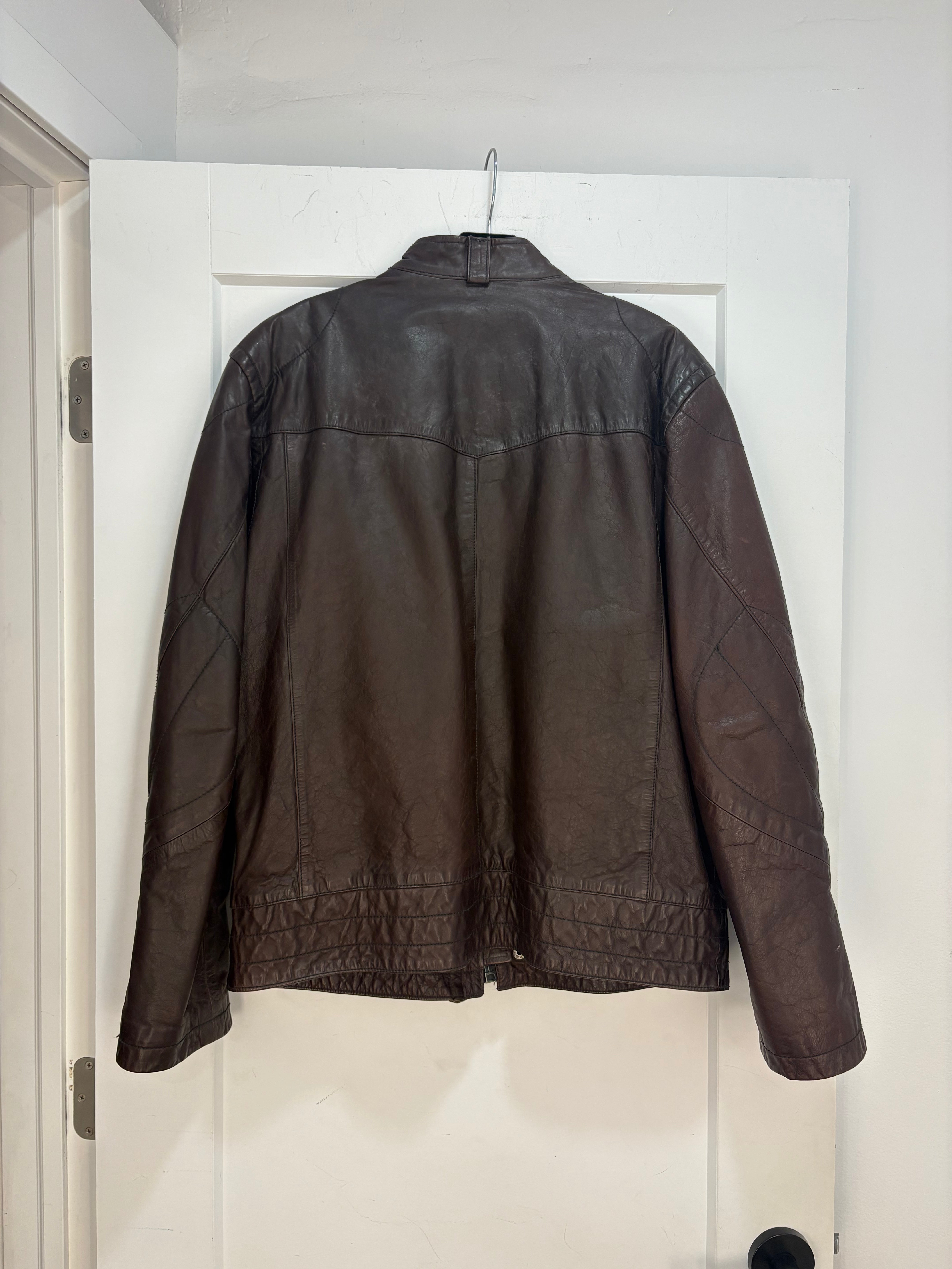 1969 brown biker leather jacket - size L