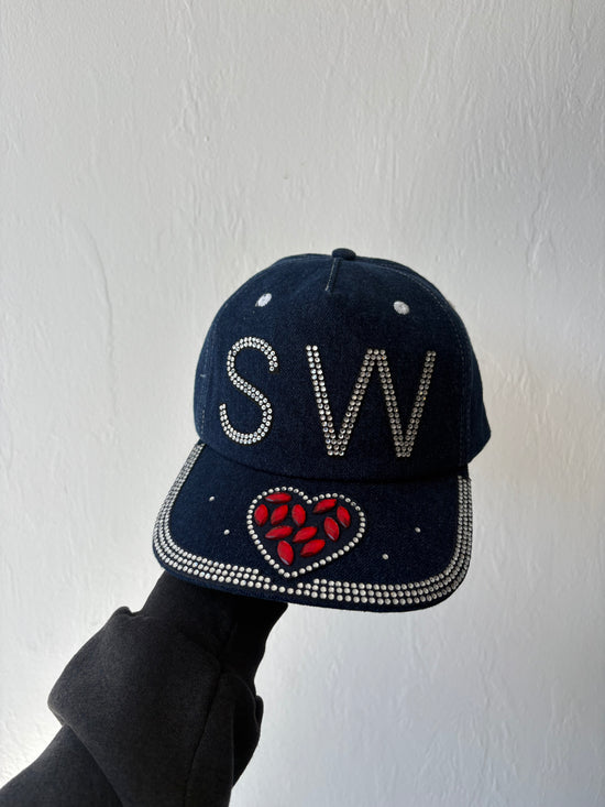 New Saintwoods rhinestone denim souvenir trucker cap