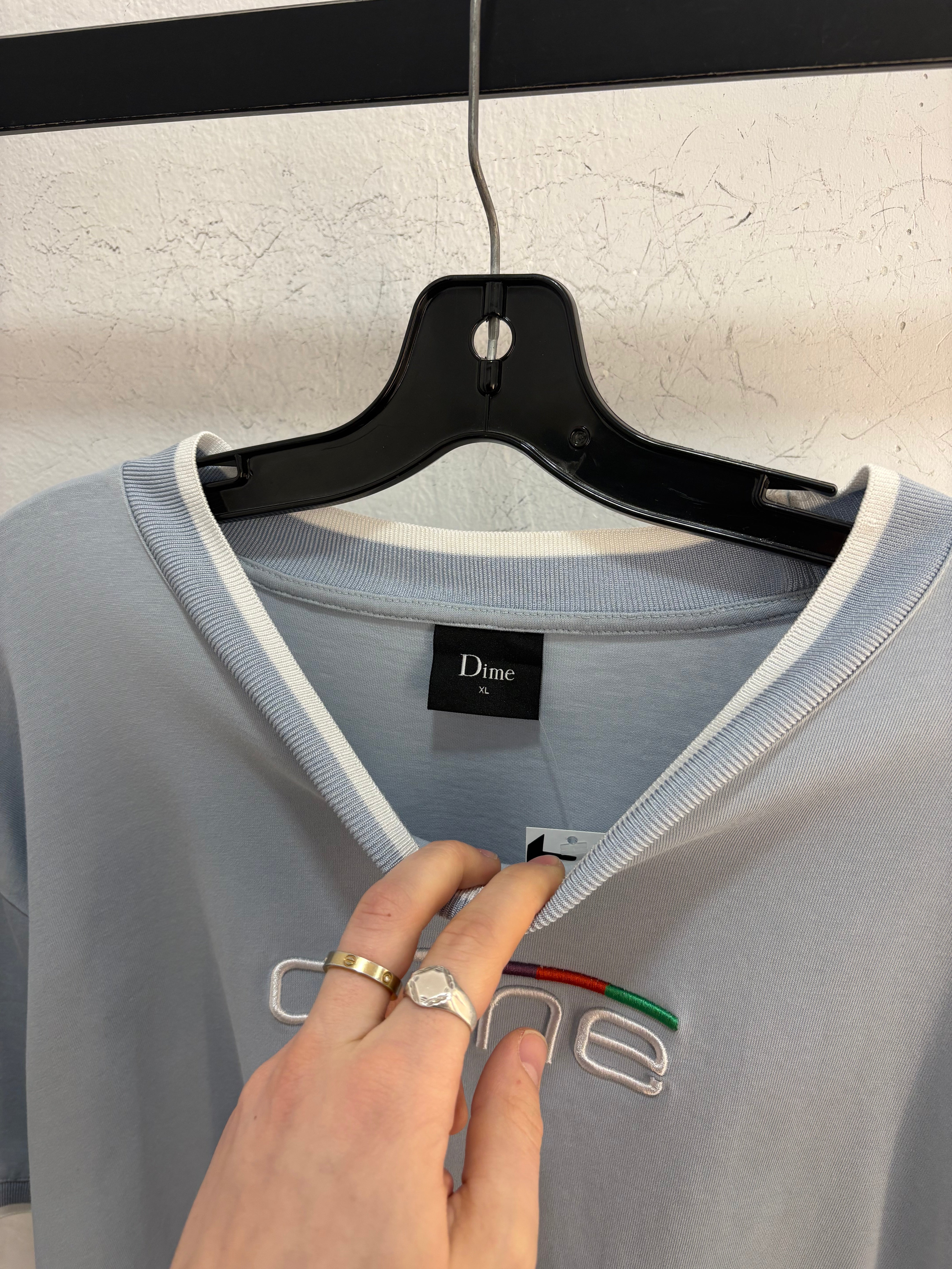 Dime baby blue logo ringer tee - size XL