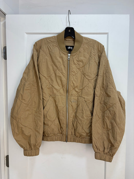 Stussy tan quilted bomber light jacket - size S