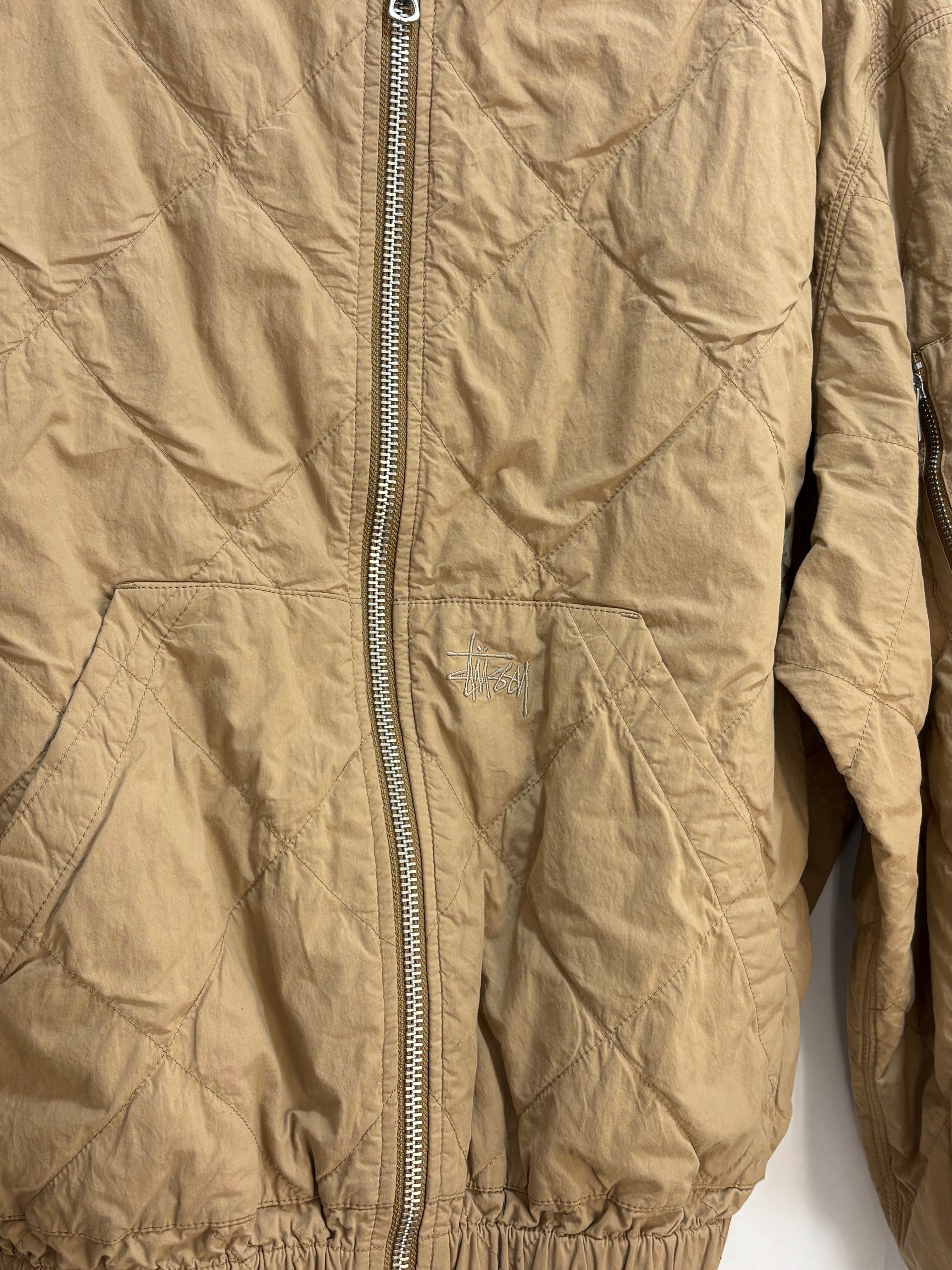 Stussy tan quilted bomber light jacket - size S