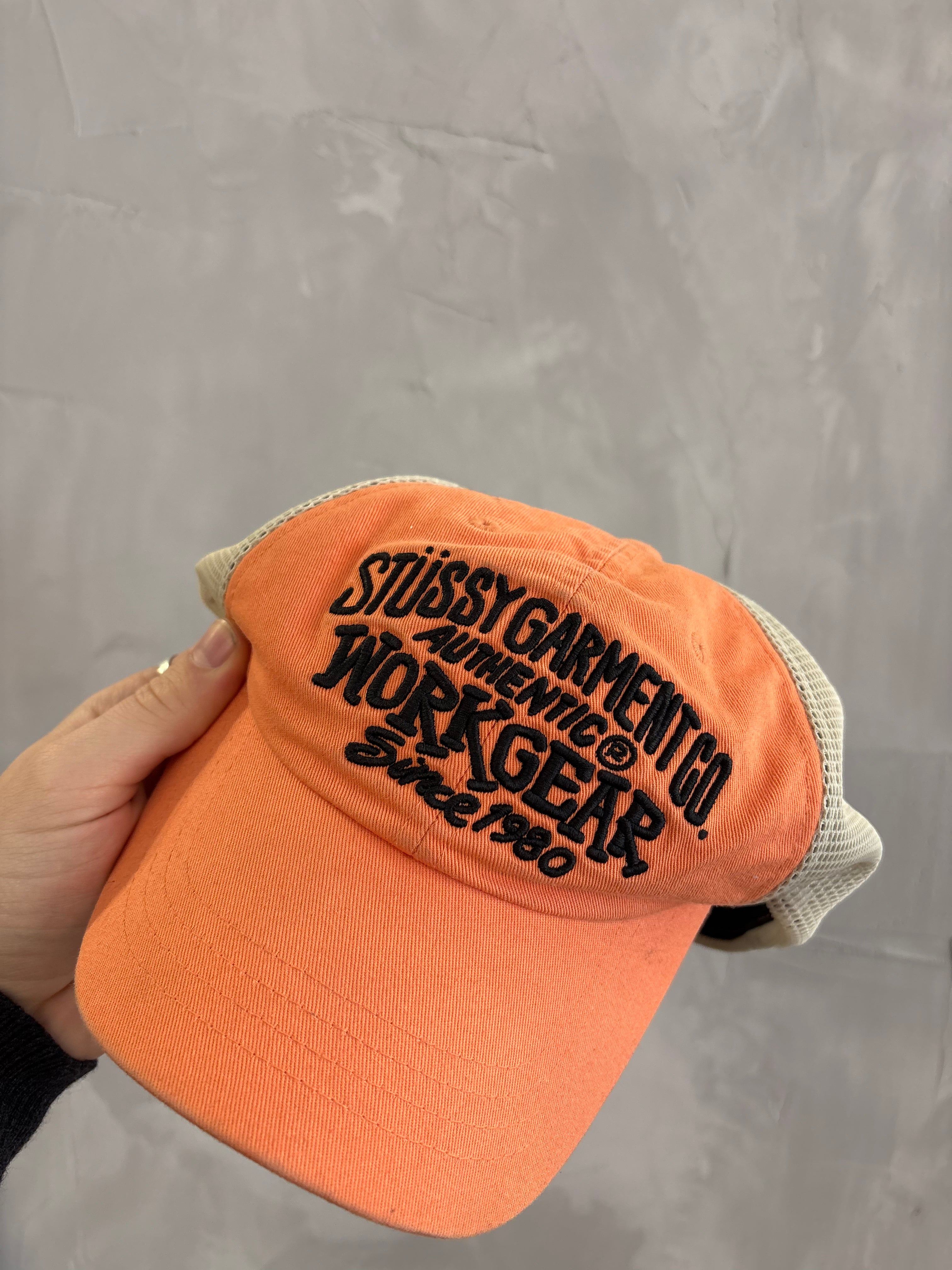 Stussy Workwear orange trucker cap