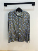 APC silver silky button up - size L