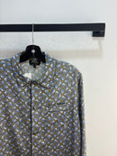APC silver silky button up - size L
