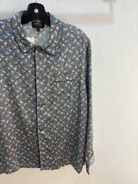 APC silver silky button up - size L