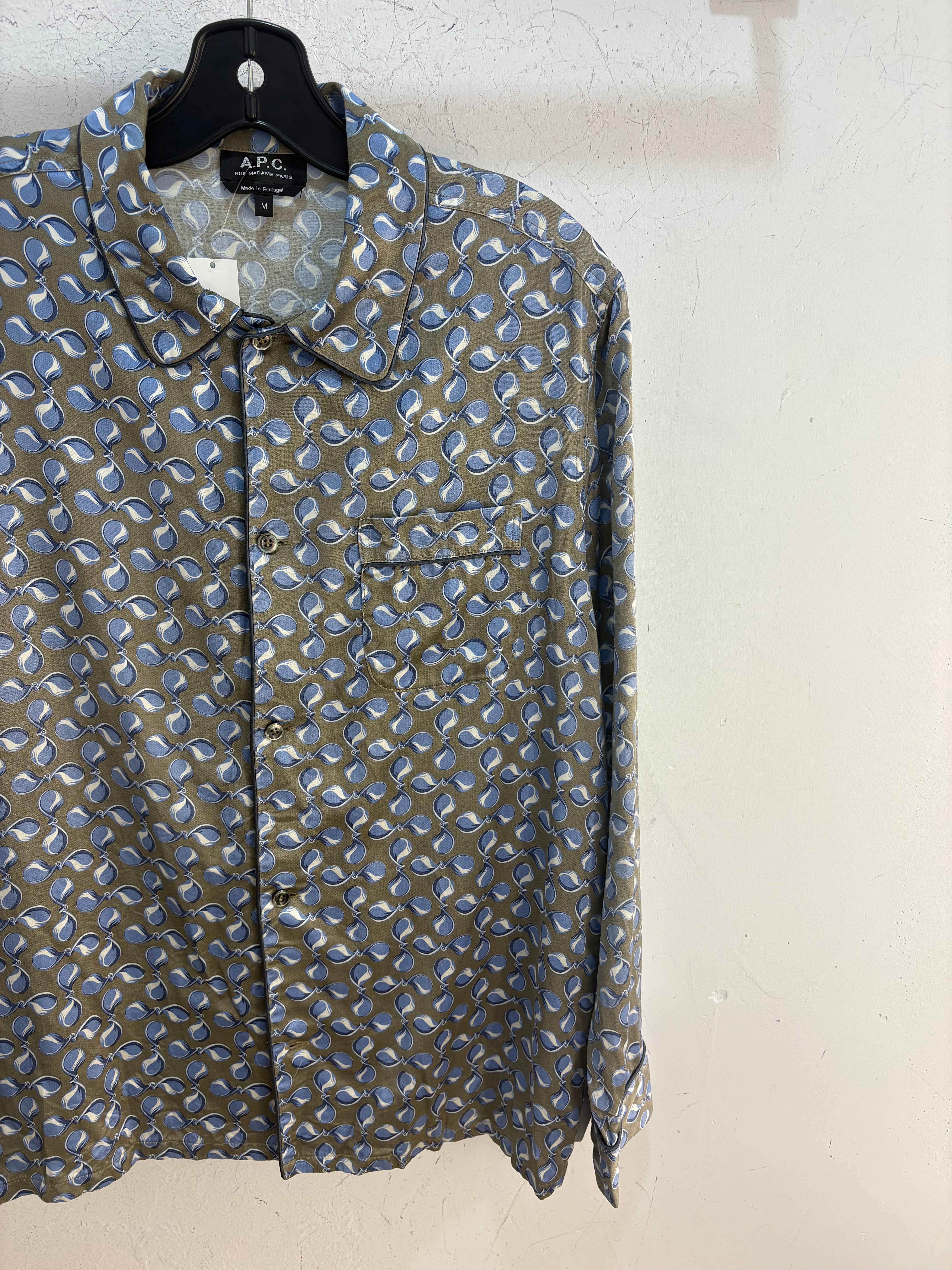 APC silver silky button up - size L