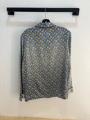 APC silver silky button up - size L