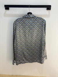 APC silver silky button up - size L