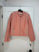 Y2k oscar leopold pink crackled leather racer jacket - size M