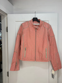 Y2k oscar leopold pink crackled leather racer jacket - size M
