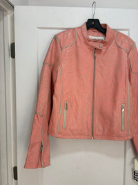 Y2k oscar leopold pink crackled leather racer jacket - size M