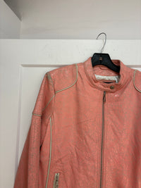 Y2k oscar leopold pink crackled leather racer jacket - size M