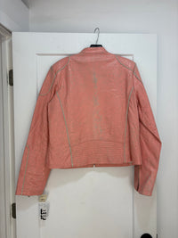 Y2k oscar leopold pink crackled leather racer jacket - size M