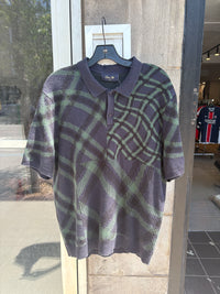 Dime green/navy knit polo - size L