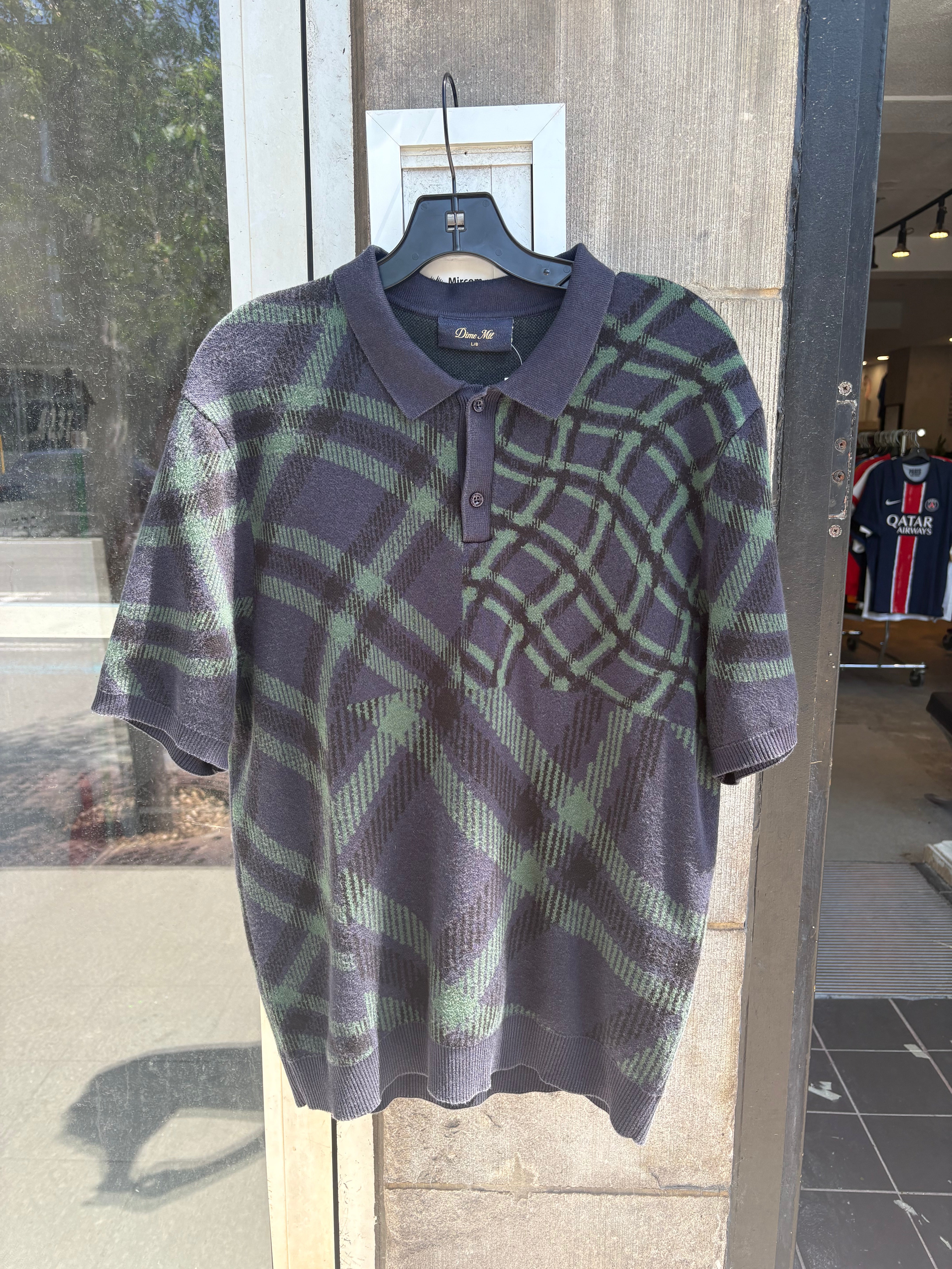 Dime green/navy knit polo - size L