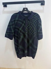 Dime green/navy knit polo - size L
