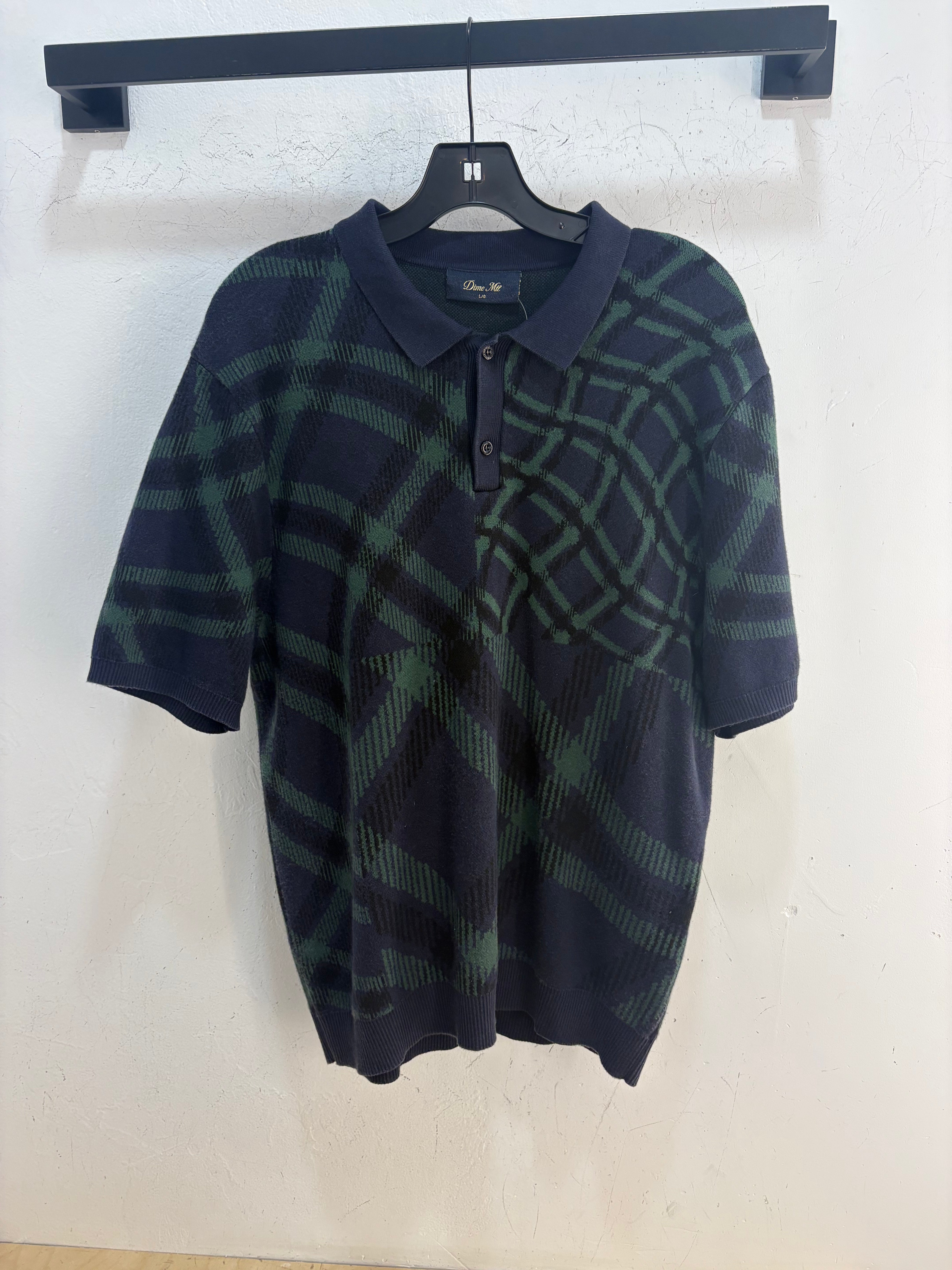 Dime green/navy knit polo - size L
