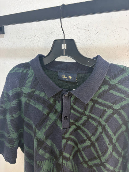 Dime green/navy knit polo - size L