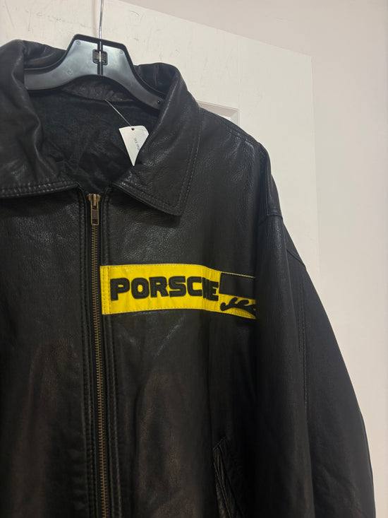 90s Porsche black leather jacket - size XXL
