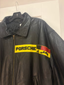 90s Porsche black leather jacket - size XXL
