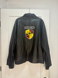 90s Porsche black leather jacket - size XXL