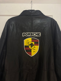 90s Porsche black leather jacket - size XXL