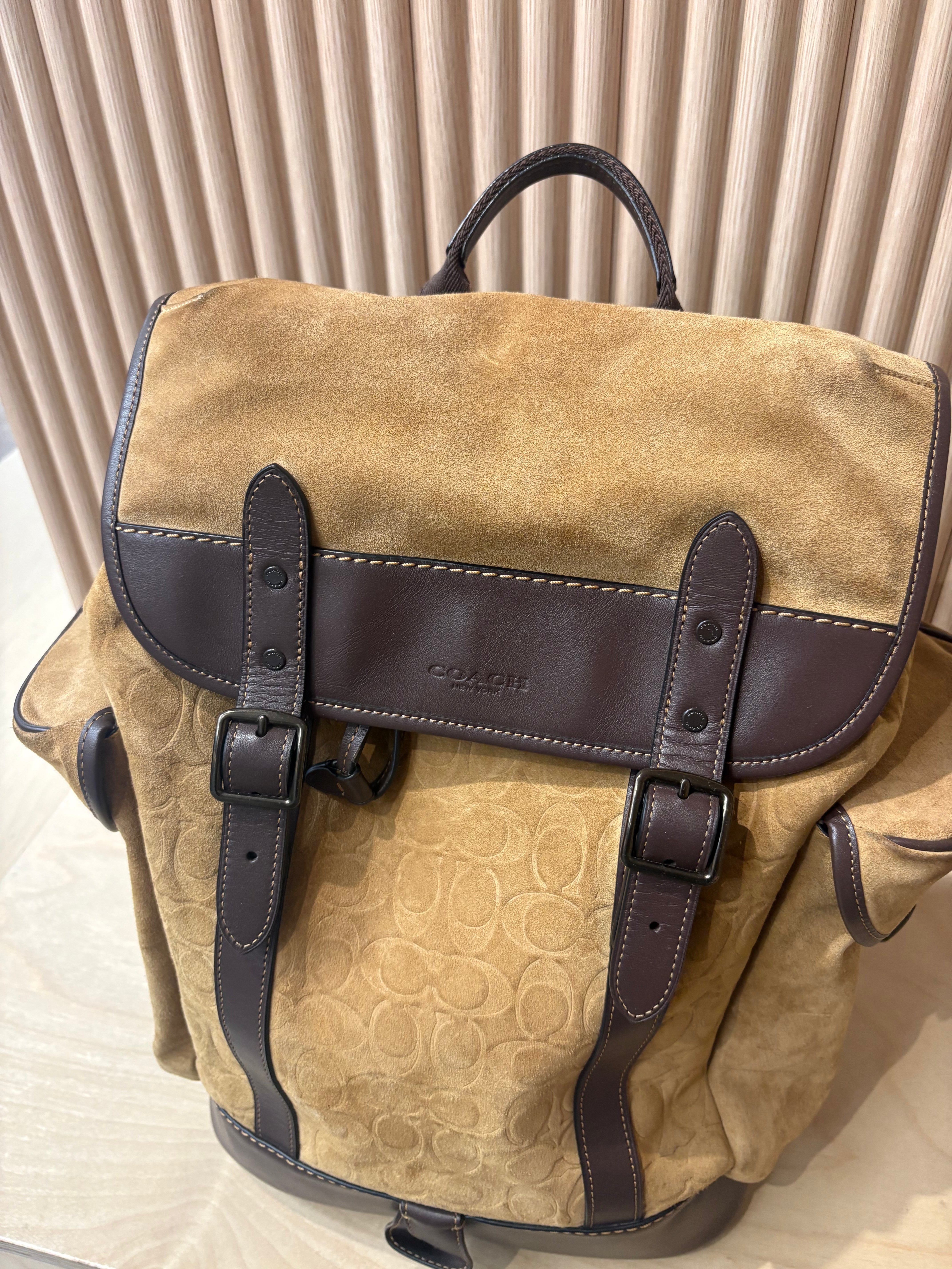 Coach monogram "C" caramel suede backpack