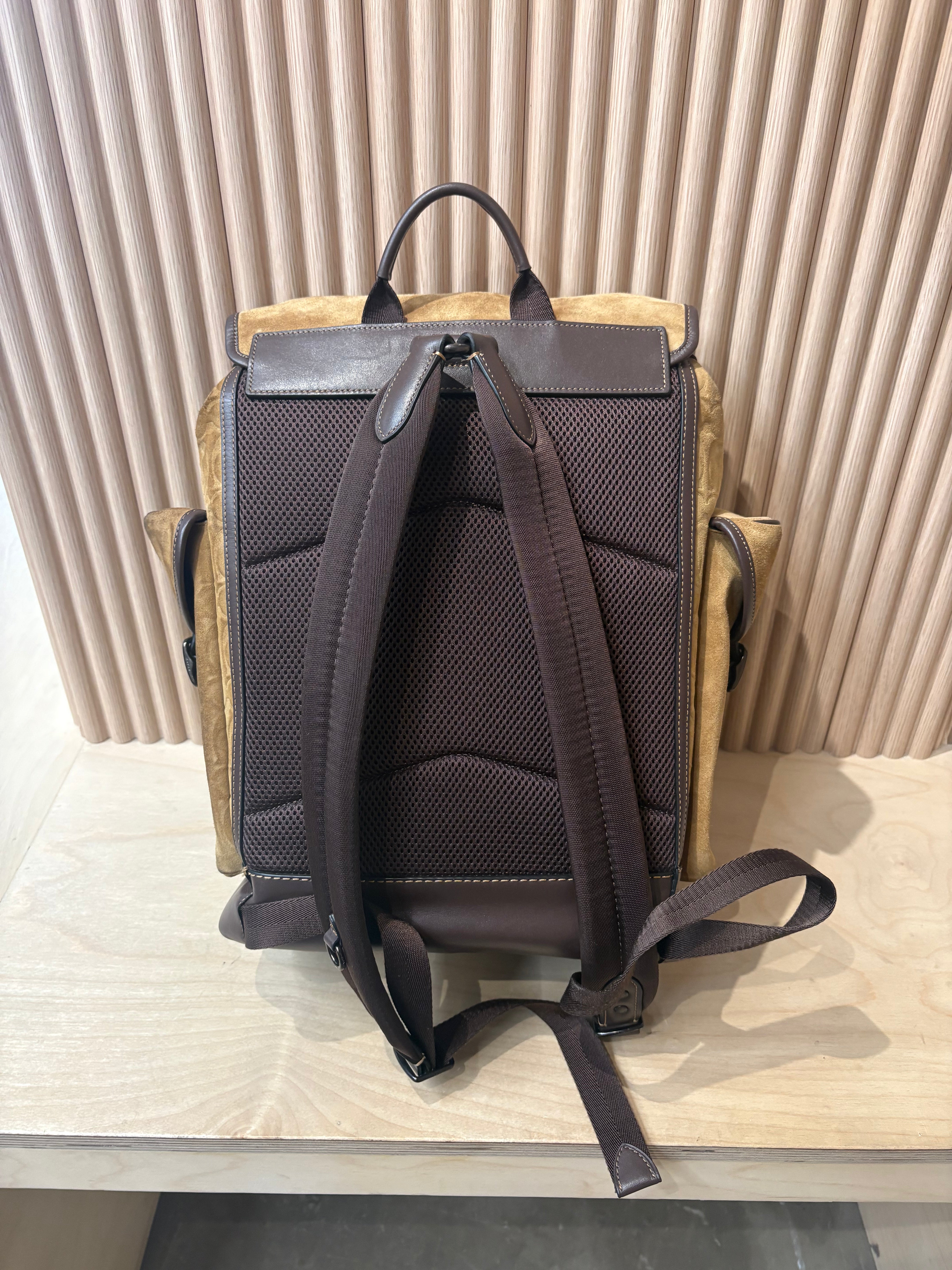 Coach monogram "C" caramel suede backpack