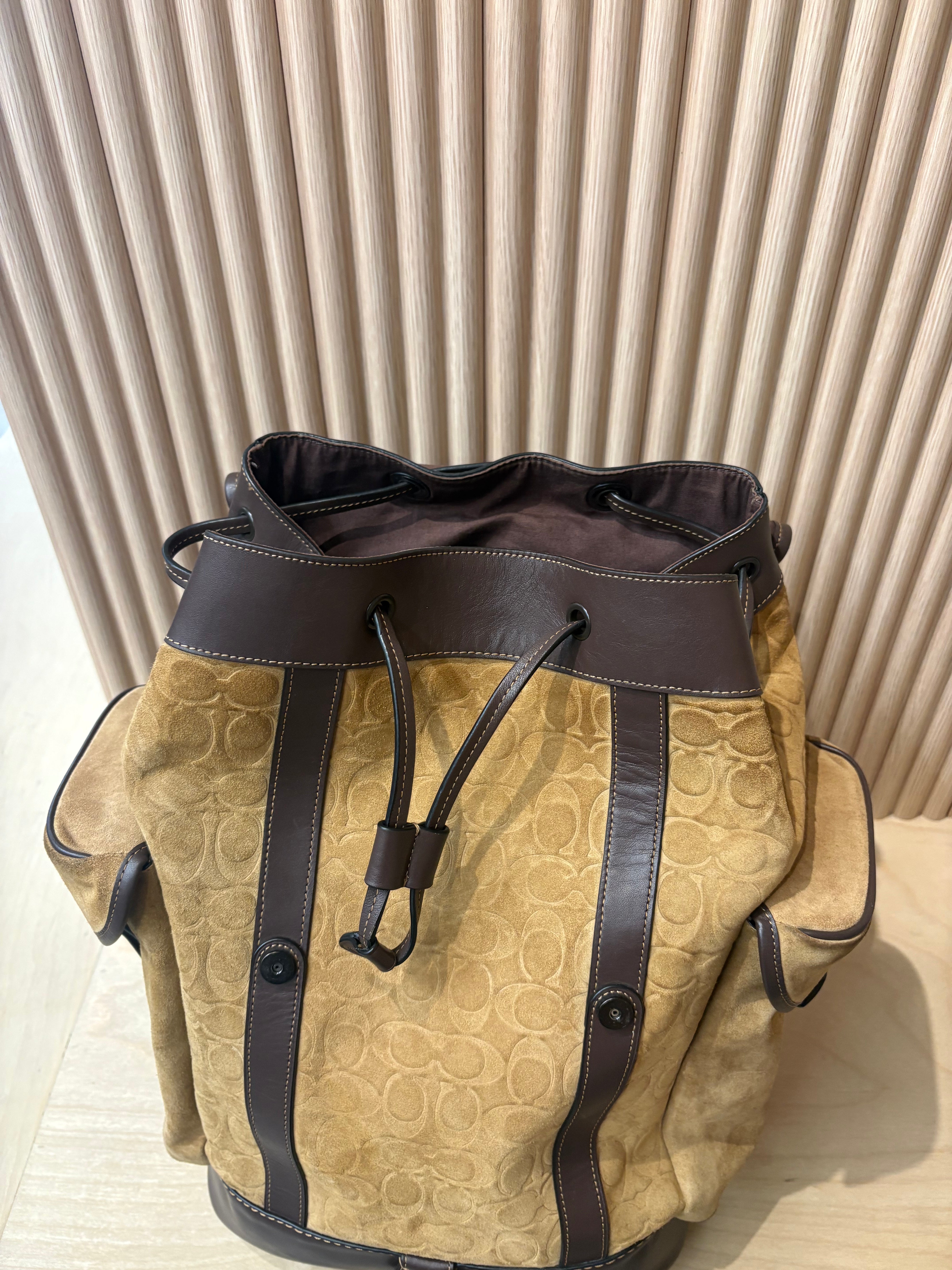 Coach monogram "C" caramel suede backpack
