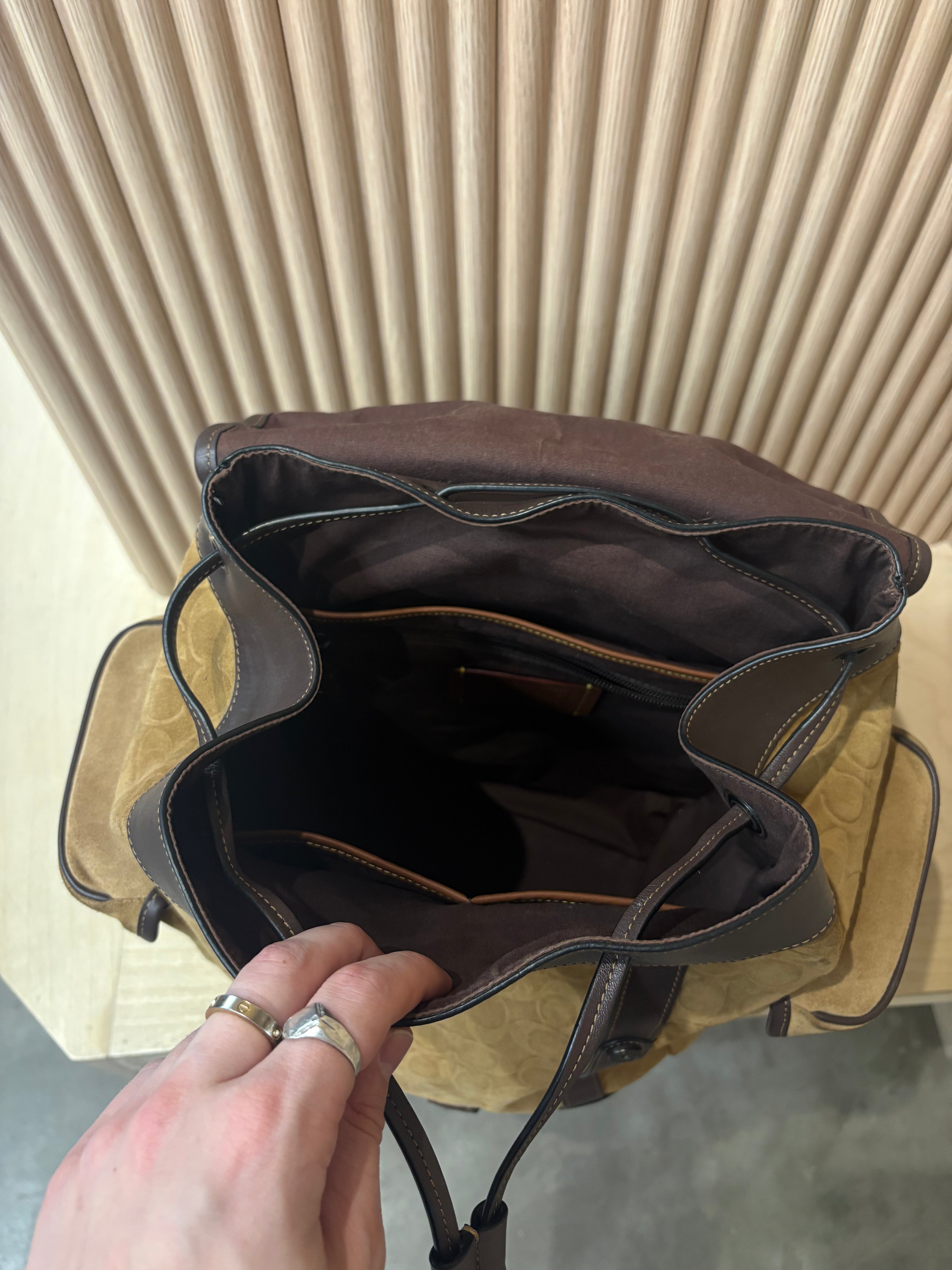 Coach monogram "C" caramel suede backpack