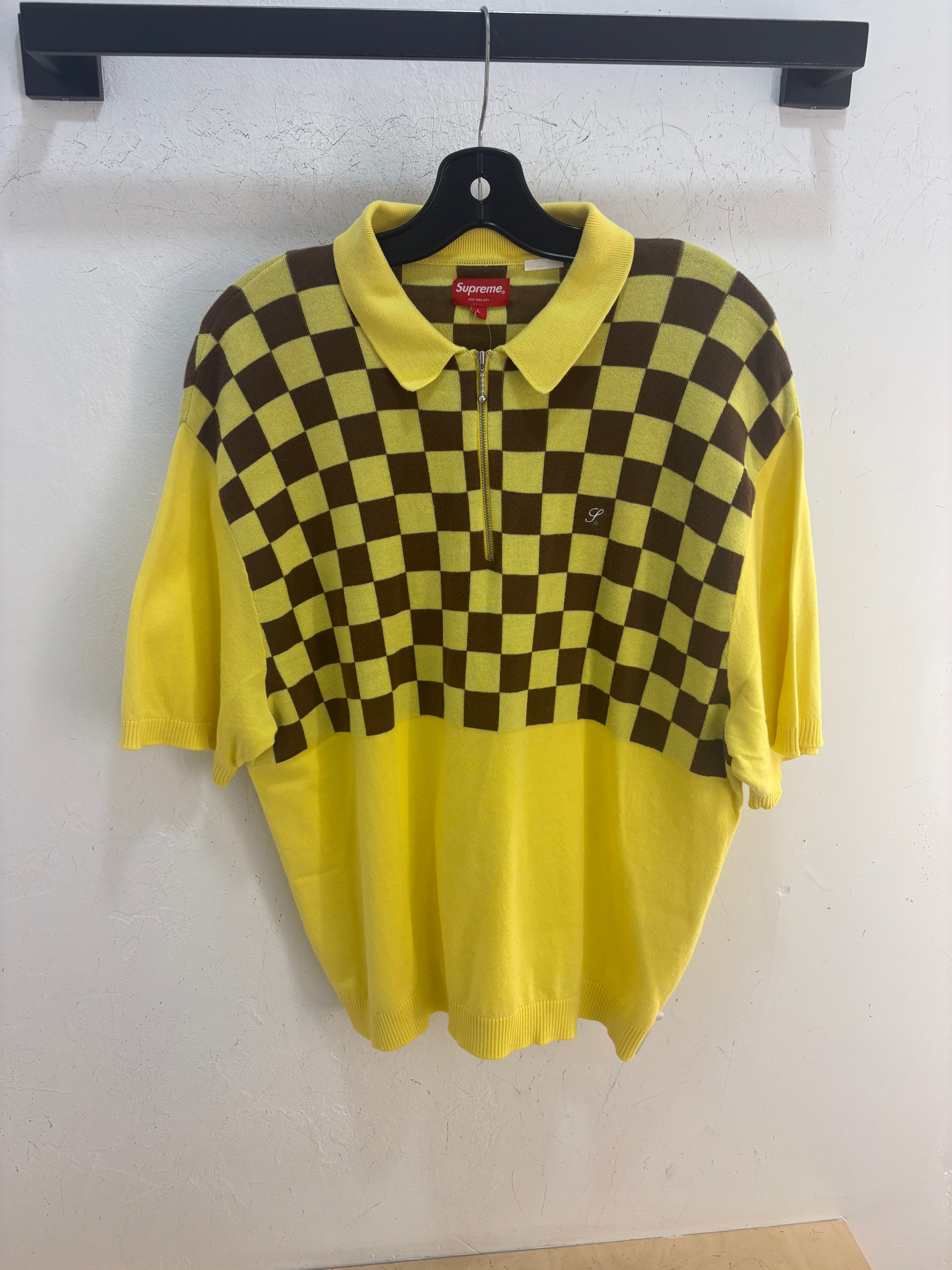 Supreme yellow checkboard polo - size L