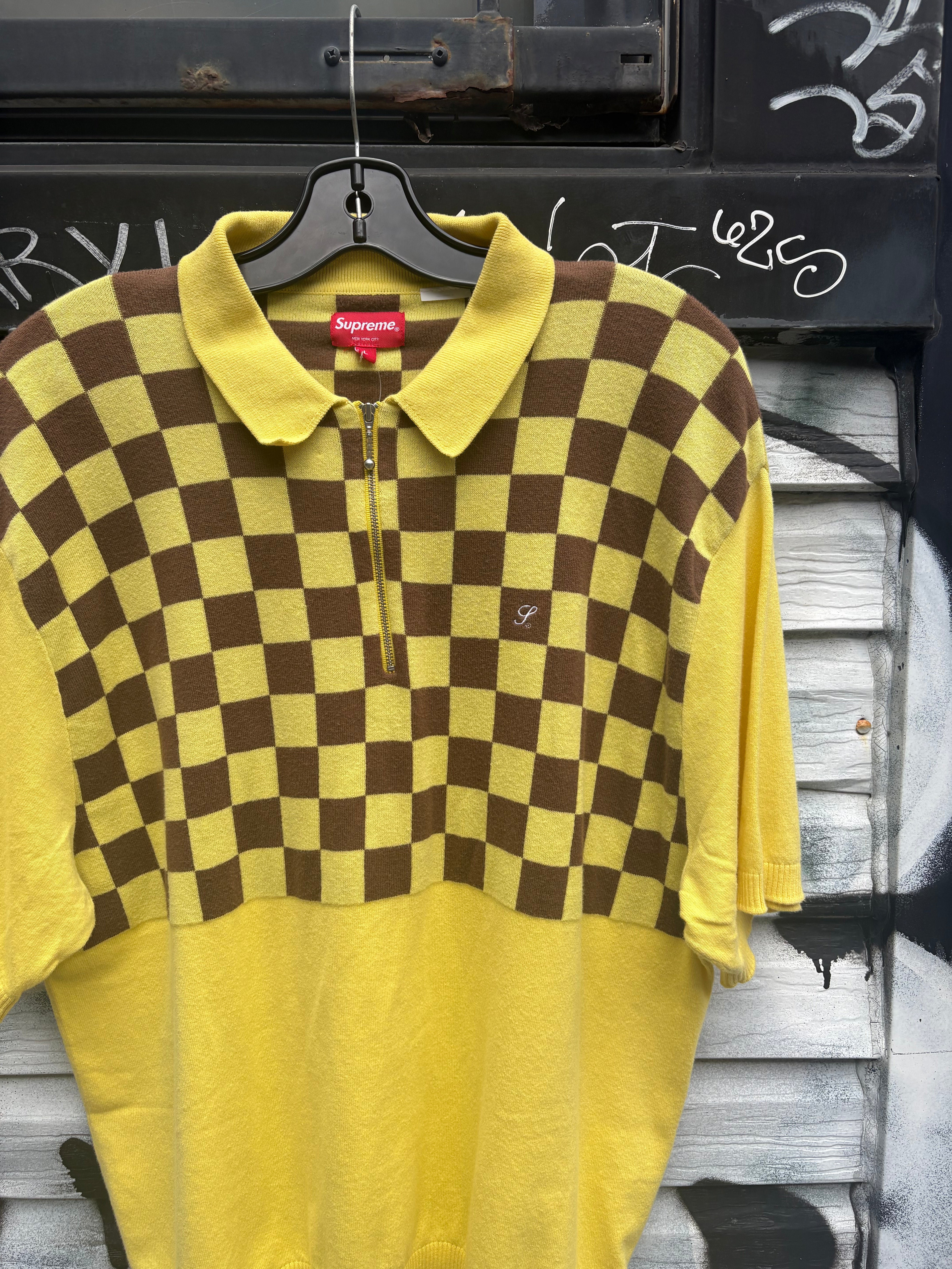 Supreme yellow checkboard polo - size L