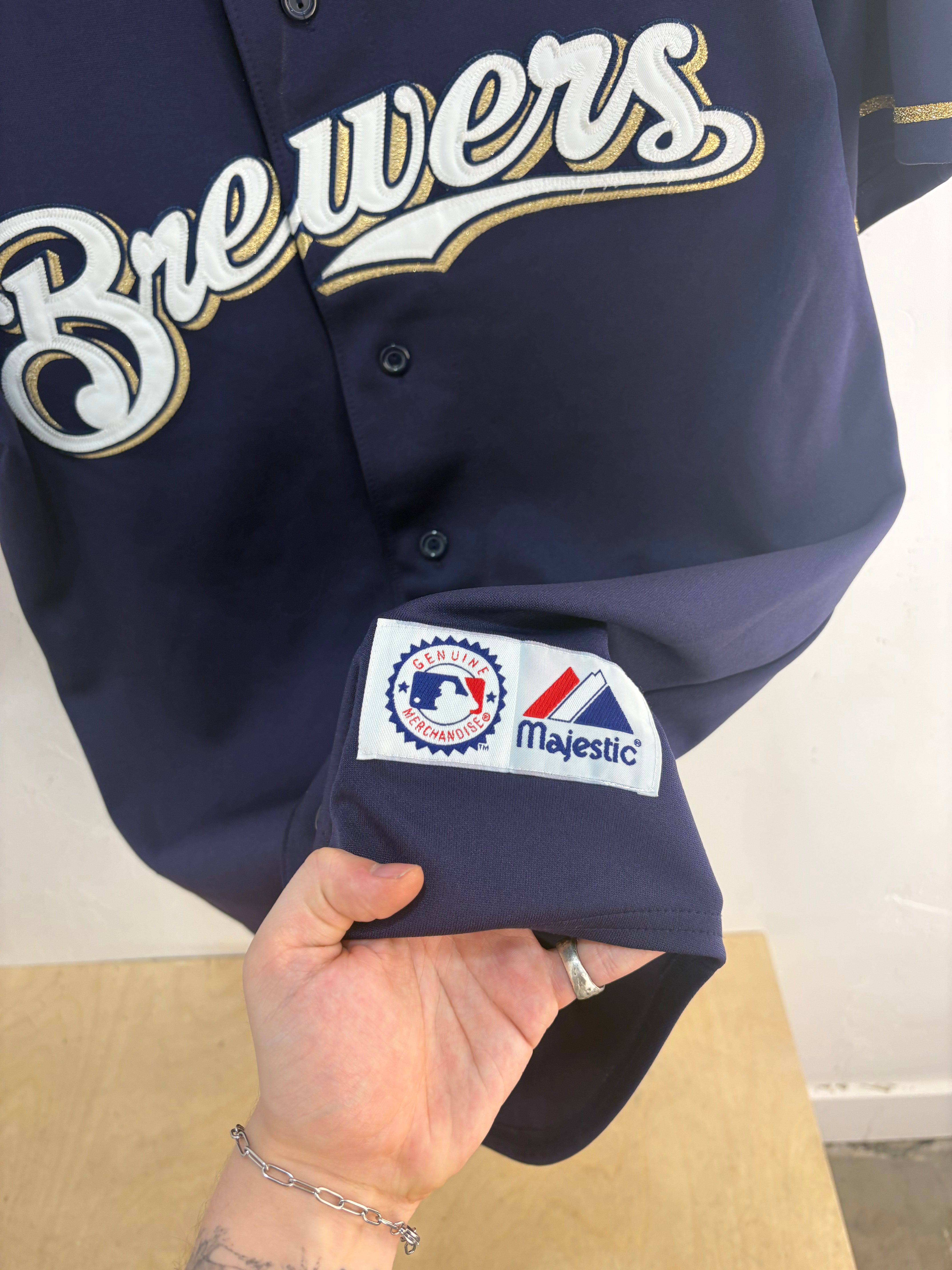 90s brewers navy/gold jersey - size M