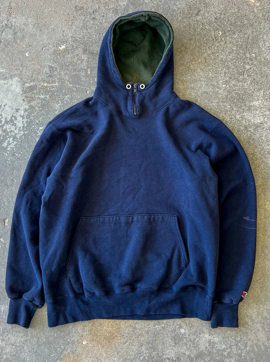 90s Champion Neck Zip Navy Hoodie