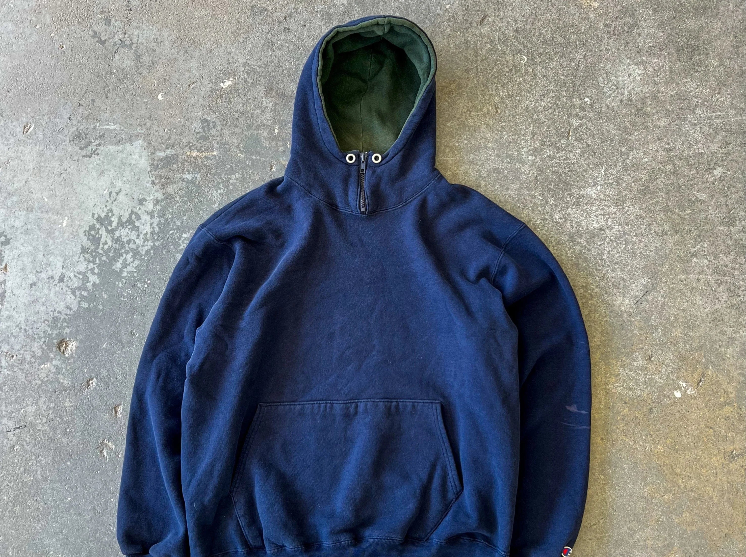 90s Champion Neck Zip Navy Hoodie