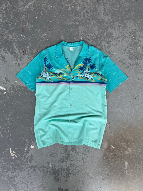 Y2K Turquoise palm beach Shirt - Sz M