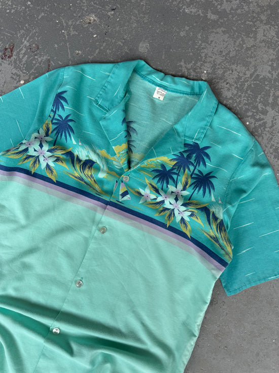 Y2K Turquoise palm beach Shirt - Sz M