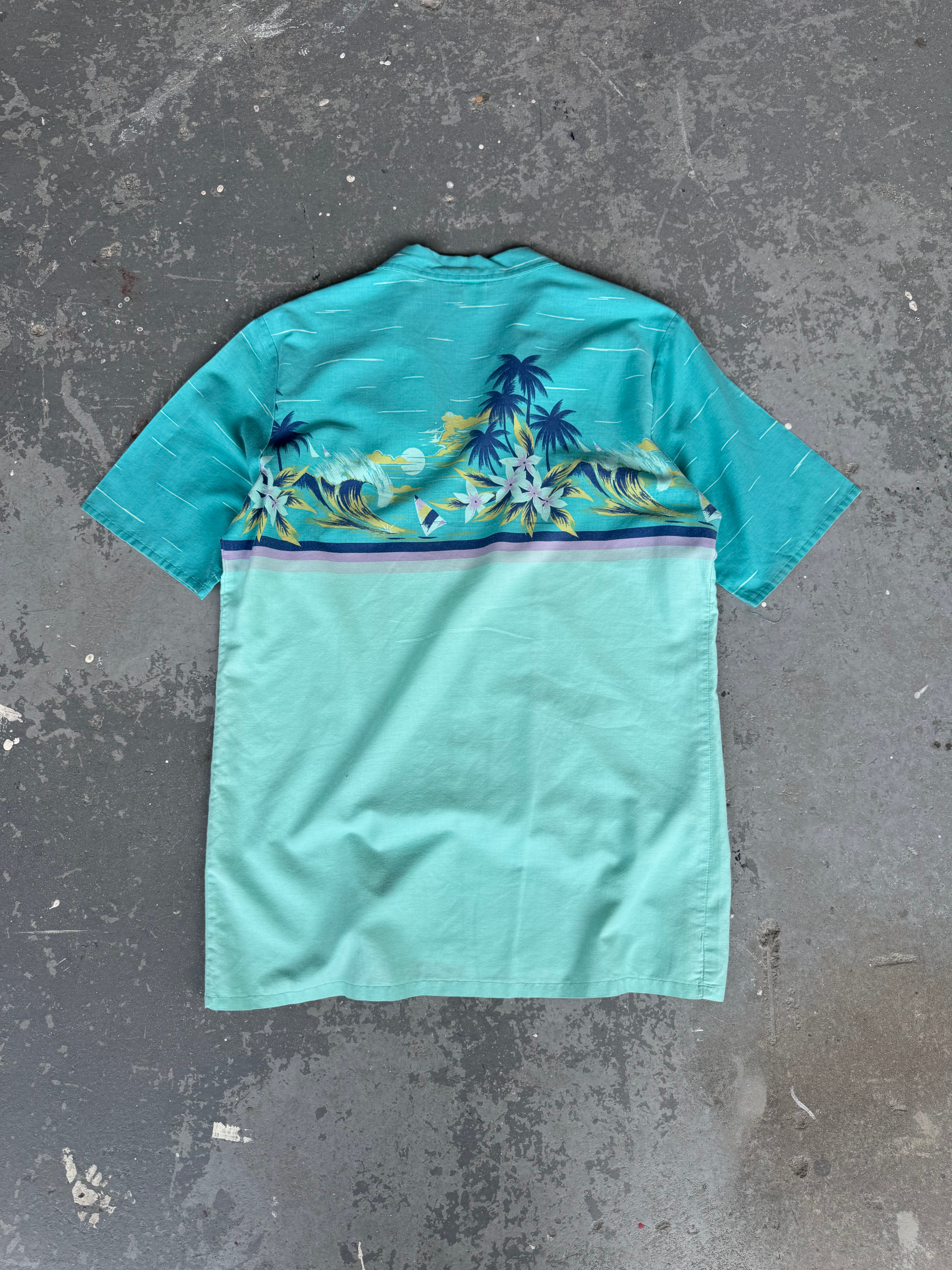 Y2K Turquoise palm beach Shirt - Sz M