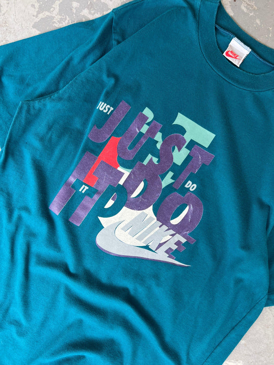 90s Nike Just do it Teal Tee - Sz L