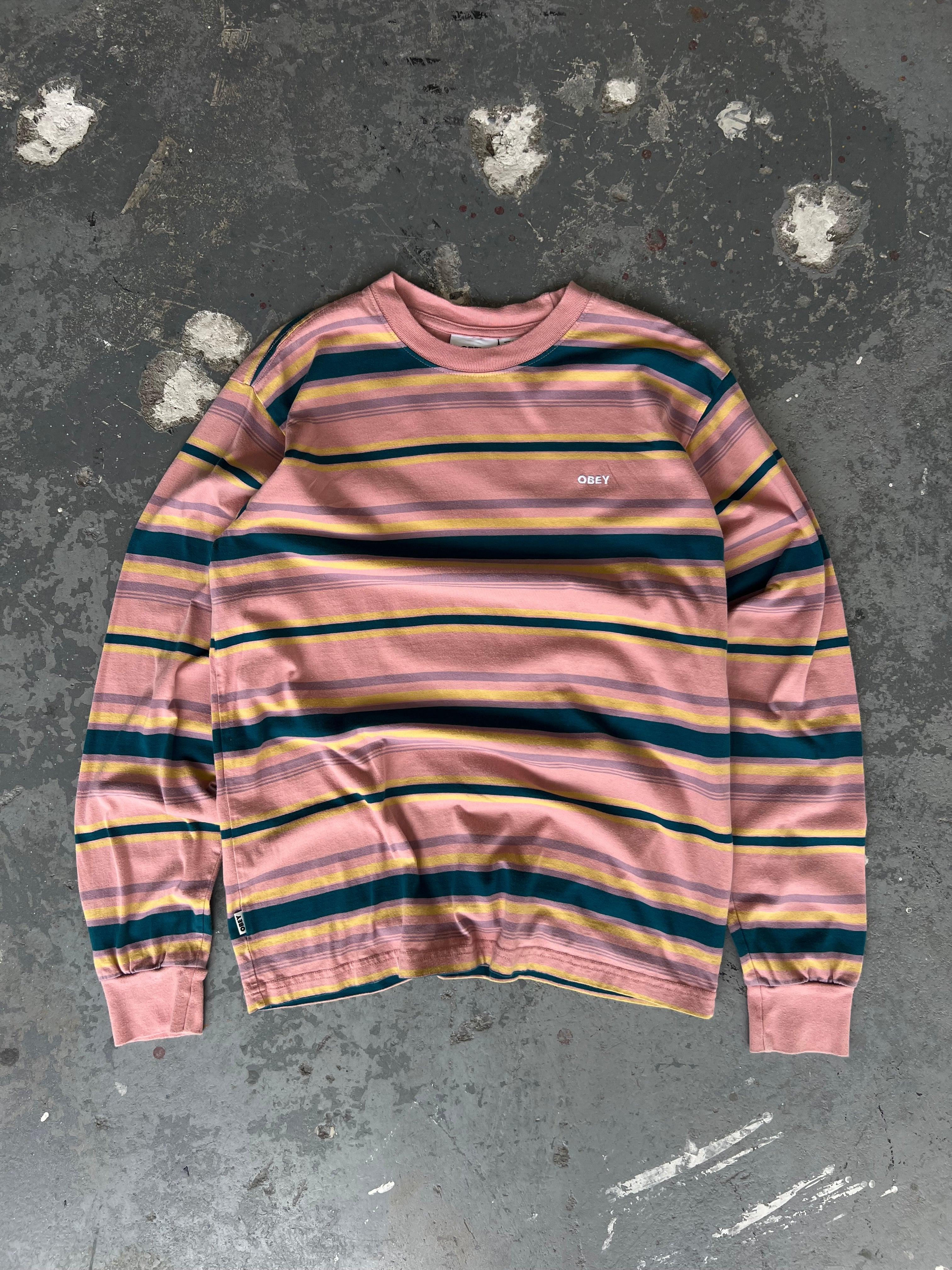 Obey Pink stripes logo Shirt - Sz M