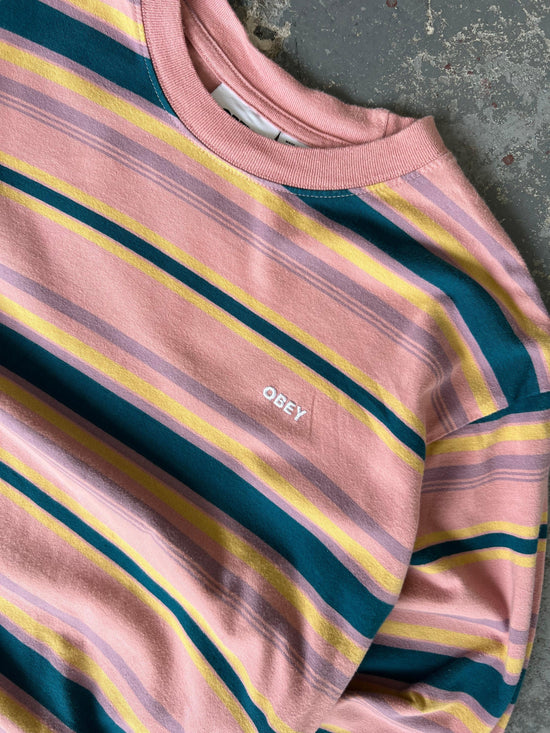 Obey Pink stripes logo Shirt - Sz M